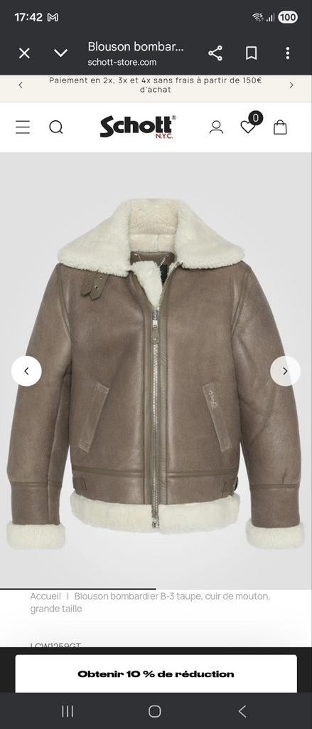 Blouson schott bombardier original., Veste ou Manteau, Autres couleurs, Enlèvement, Neuf