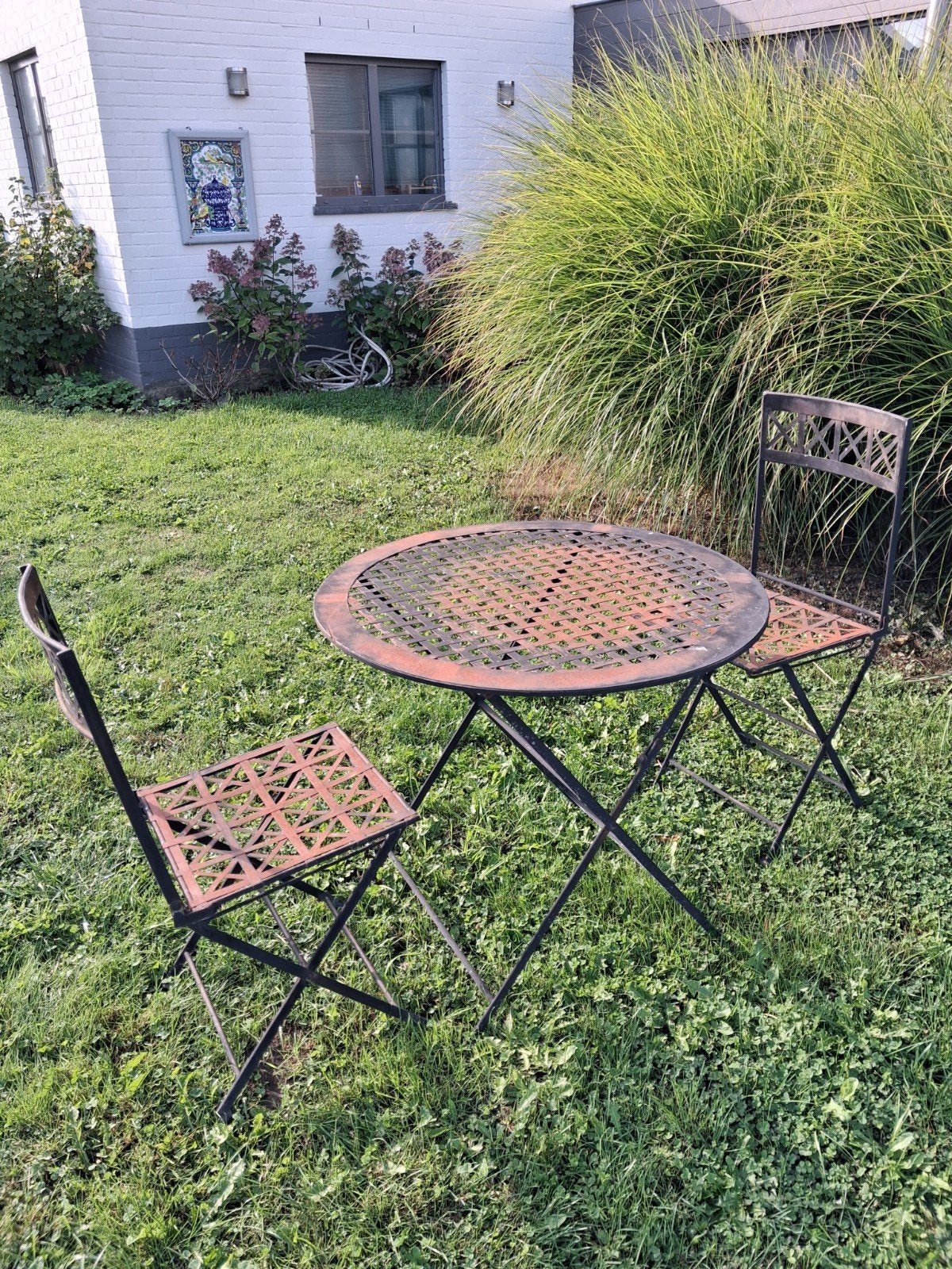 table et 2 chaises en métal, repliable, Jardin & Terrasse, Enlèvement ou Envoi