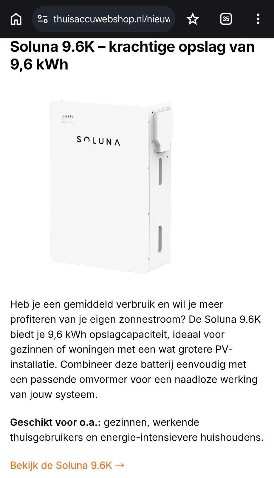 gezocht: wie verkoopt exact deze batterij: Soluna 9,6 kwh, Ophalen