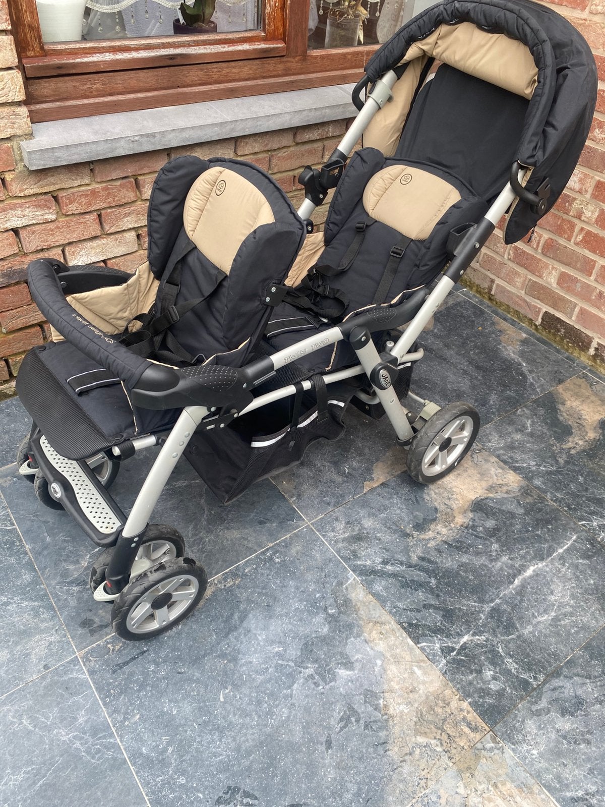 Dubbele kinderwagen met maxi cosy, Kinderen en Baby's, Tweelingen en Meerlingen, Ophalen, Gebruikt