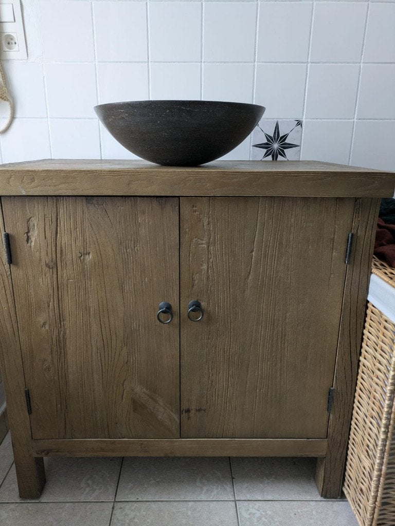 Meuble de salle de bain bois avec lavabo simple en pierre, Maison & Meubles, Salle de bain | Meubles de Salle de bain, Neuf, 25 à 50 cm