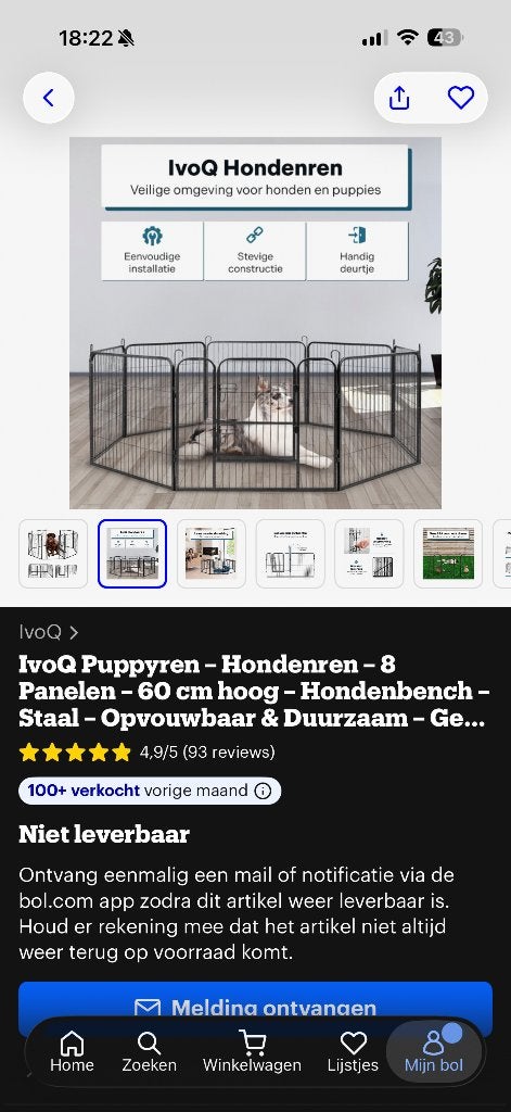 Puppy ren, Dieren en Toebehoren, Hondenhokken, Ophalen, 110 cm of meer, Minder dan 65 cm, Hondenhok