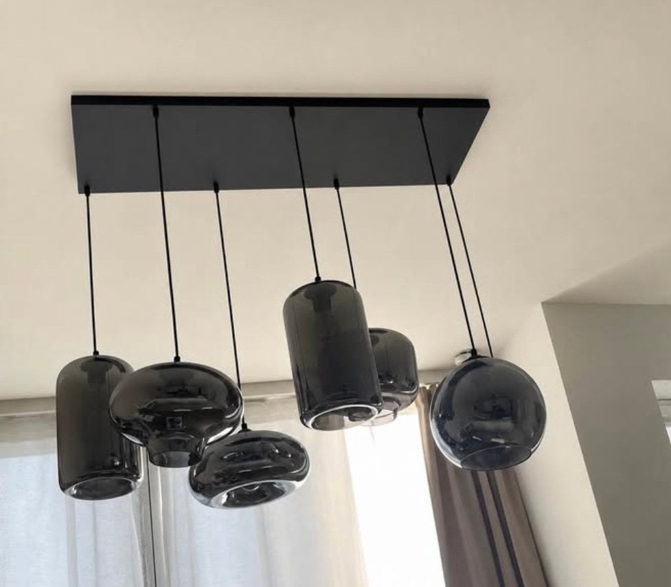 Hanglamp 7 delig glazen bollen, Ophalen, Zo goed als nieuw
