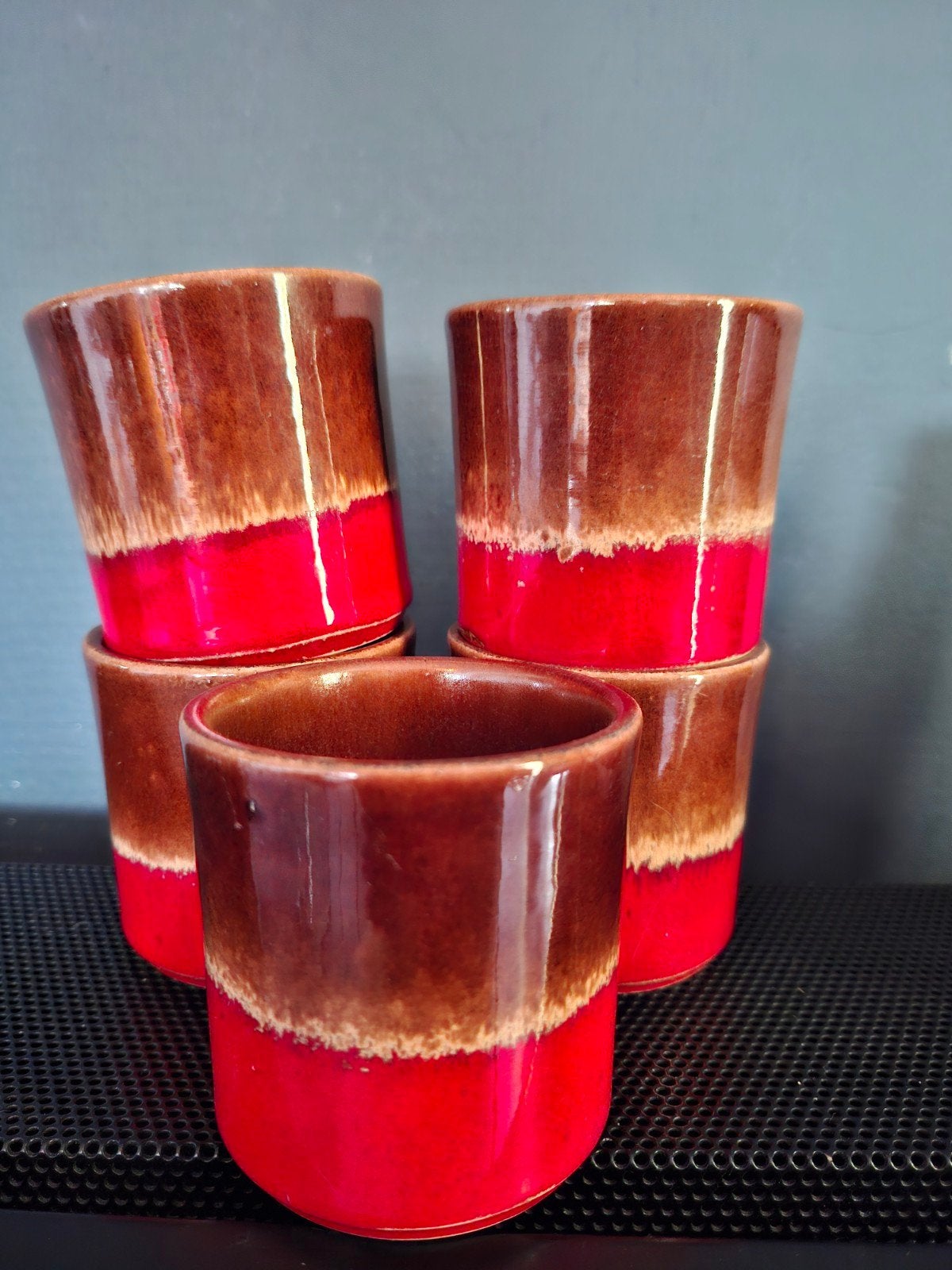 Vijf vintage bekers West-Germany, Huis en Inrichting, Keuken | Servies, Gebruikt, Overige merken, Keramiek, Vintage