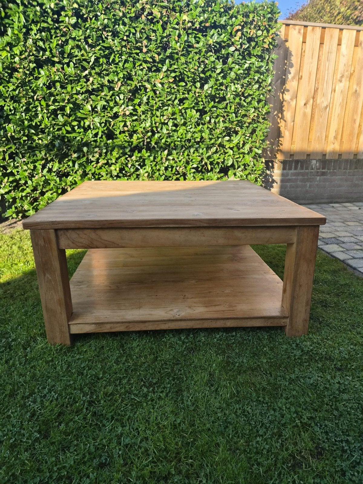 massief teak houten salontafel, Ophalen, Gebruikt, 50 tot 100 cm, 50 tot 100 cm