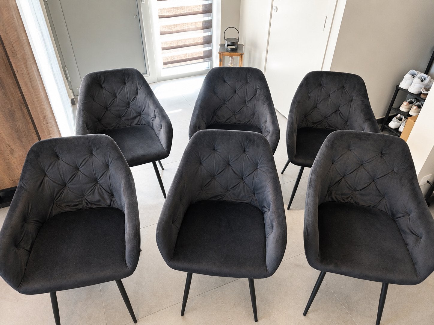 6 Zwarte Velvet Eetkamerstoelen – Weba – Zo goed als nieuw, Maison & Meubles, Chaises, Comme neuf, Enlèvement