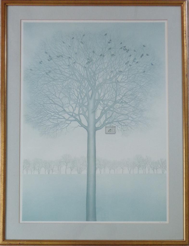 MIA GOOVAERTS / VOGELKOOITJE / KLEURLITHO / 96x73cm / KADER, Enlèvement