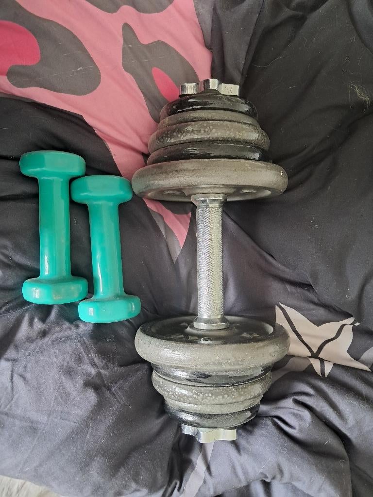 Verstelbare dumbel fitnesset, Sport en Fitness, Ophalen, Zo goed als nieuw, Armen, Halterset