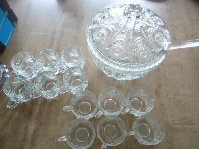 glazen set met punch kom, Antiek en Kunst, Ophalen