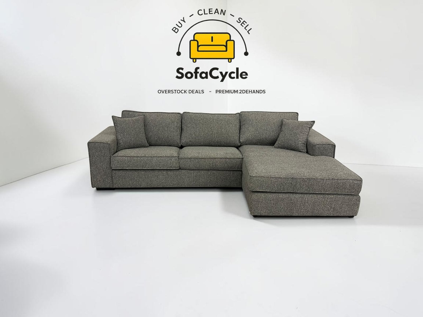 Chaise d'angle en tissu gris, angle R — Overstock/Sofacycle, Enlèvement ou Envoi, Comme neuf, SofaCycle, Tissus