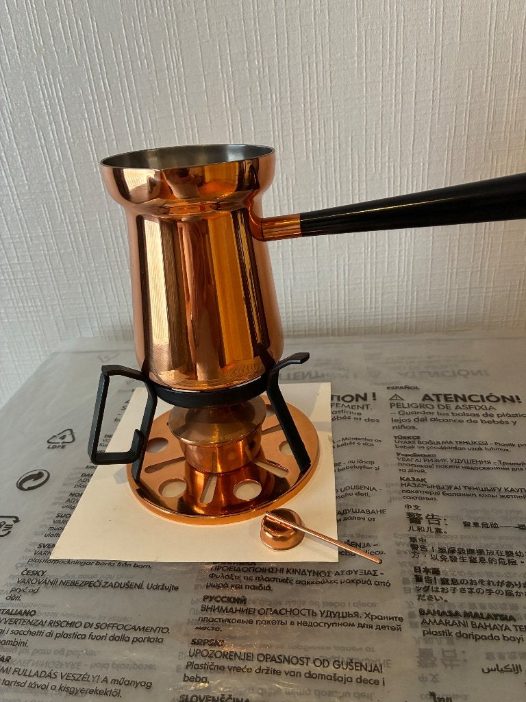 Koperen Turkse Koffie Set Cezve Ibrik + Spiritusbrander, Antiek en Kunst, Ophalen of Verzenden, Brons