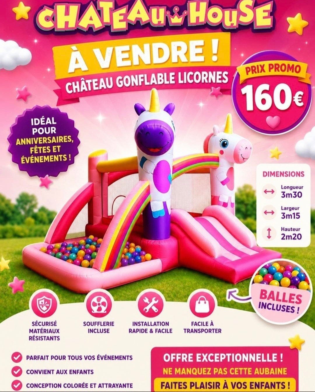 Château gonflable Licorne, Enfants & Bébés, Enlèvement ou Envoi, Neuf