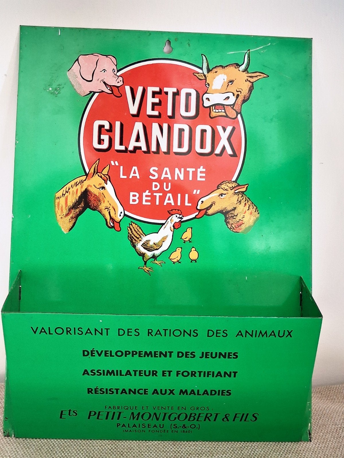 Panneau d'affichage en étain VETO GLANDOX vers 1950, Collections, Marques & Objets publicitaires, Enlèvement ou Envoi, Panneau publicitaire