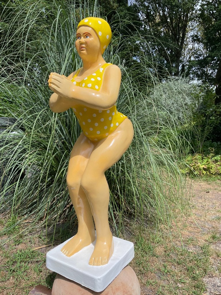 Duikende dame, zwemster jacuzzi tuin, zwembad, vijver 115cm, Tuin en Terras, Tuinbeelden, Ophalen, Nieuw, Kunststof, Mensenbeeld
