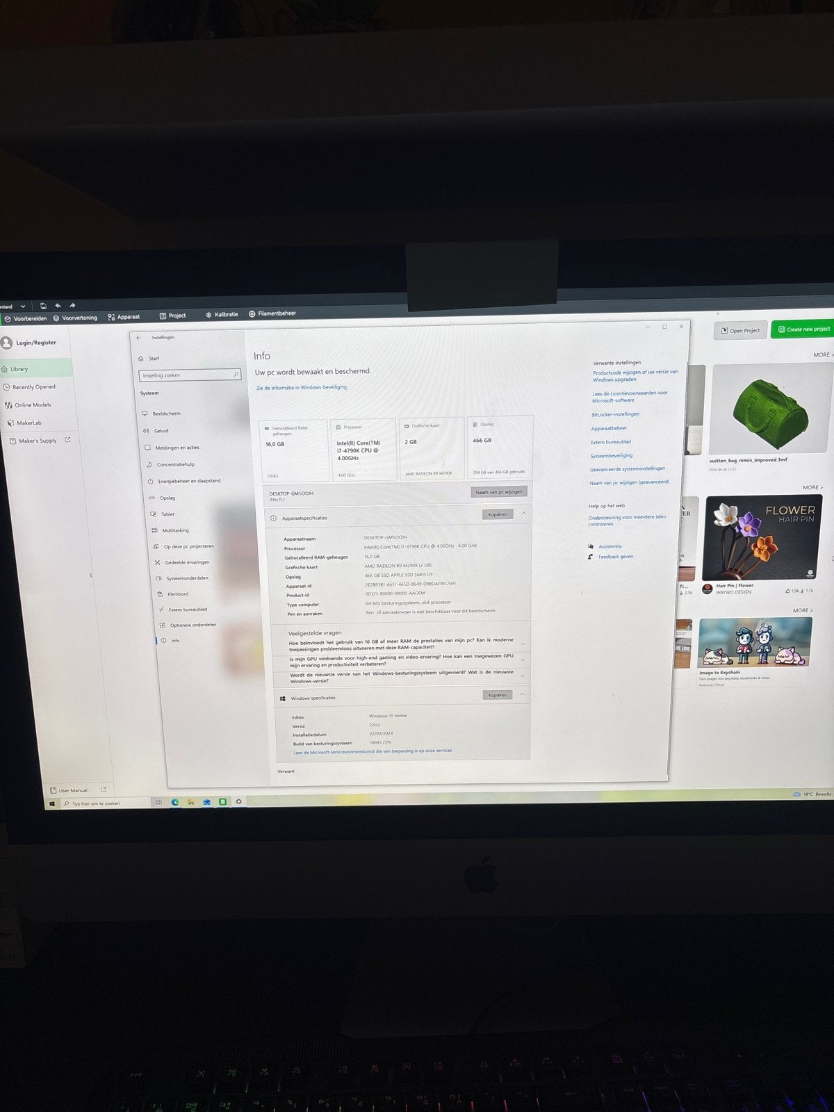 Imac 27” i7 16gb ram (momenteel met windows), Computers en Software, Apple Desktops, Ophalen, Zo goed als nieuw, IMac, SSD