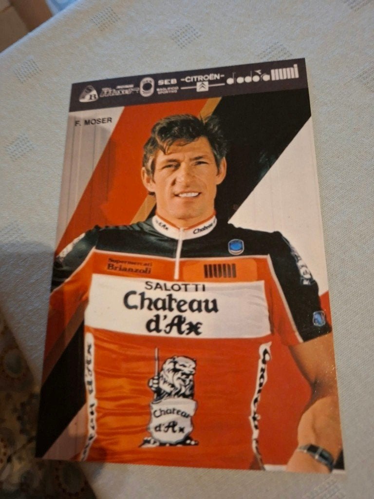 Foto (Repro) Francesco Moser / Château d'Ax 1988, Ophalen of Verzenden, Zo goed als nieuw, Poster, Plaatje of Sticker