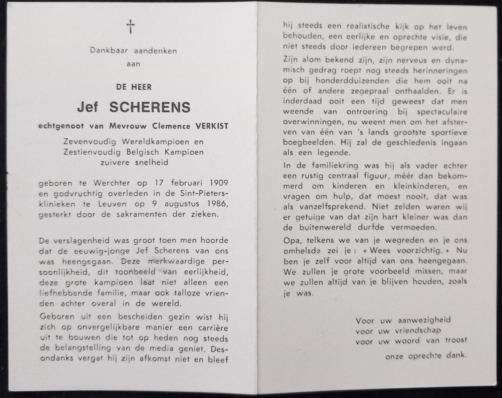 Carte de prière Jef Scherens, Enlèvement ou Envoi