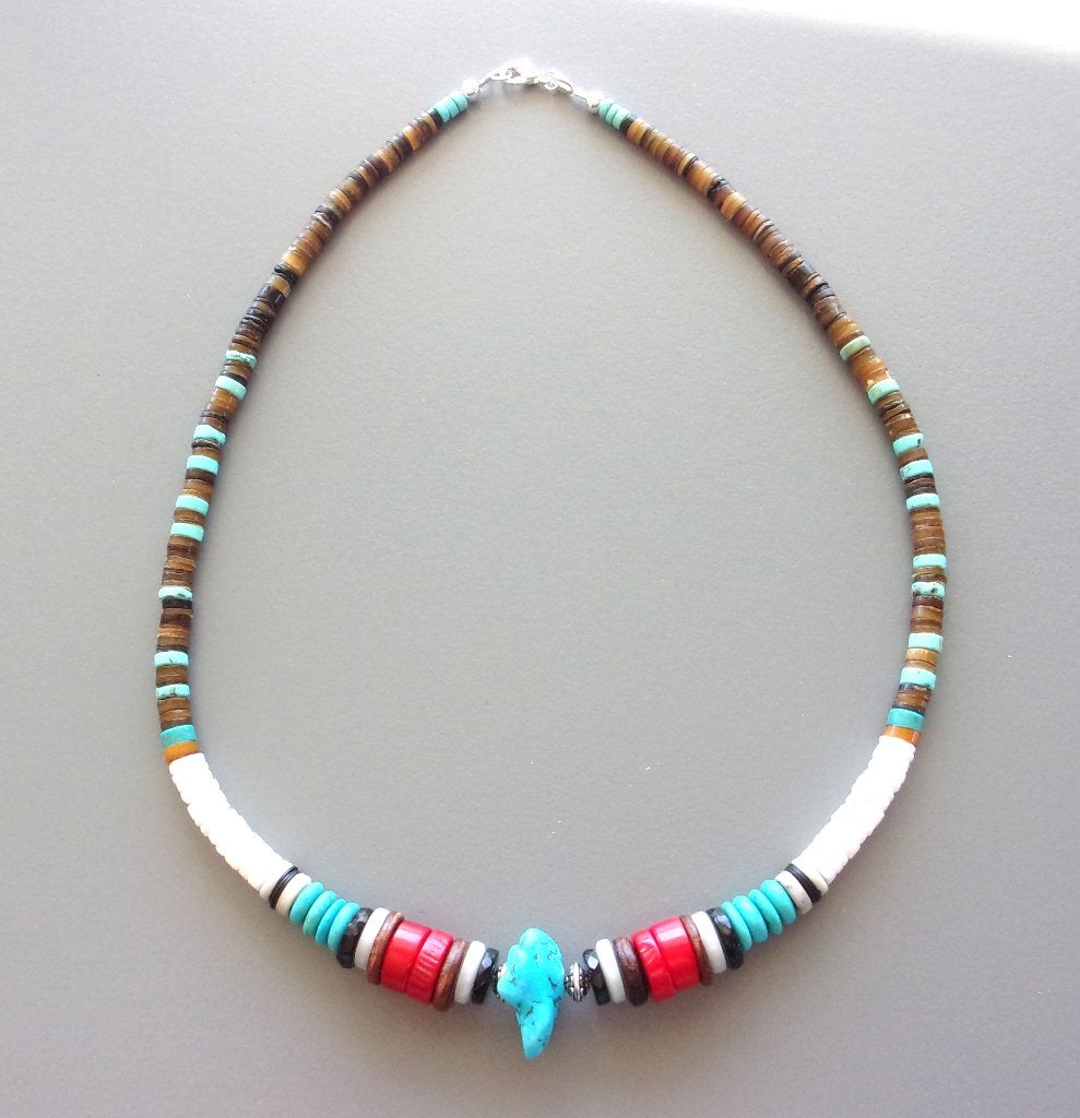 Indiaanse surferketting man of vrouw in turkoois, koraal, Blauw, Nieuw, Ophalen of Verzenden, Met edelsteen