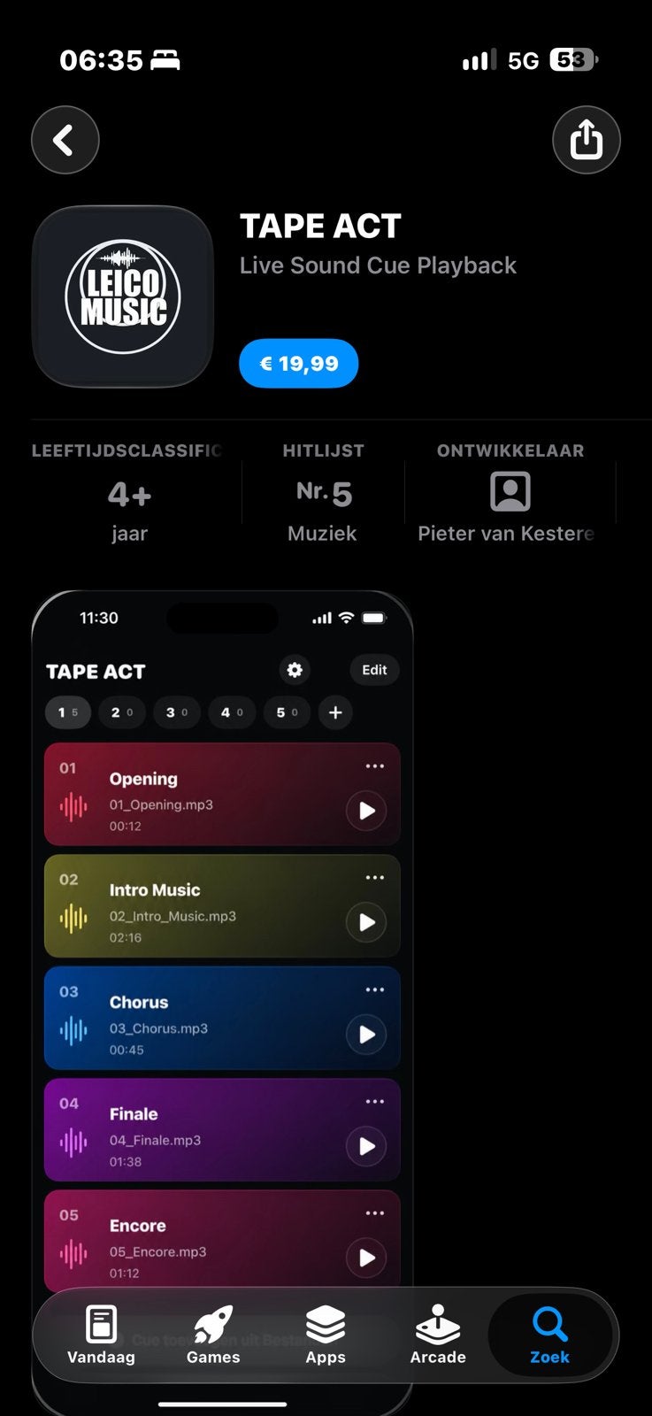 Tape act “soundcue”  App store, Ophalen, Zo goed als nieuw