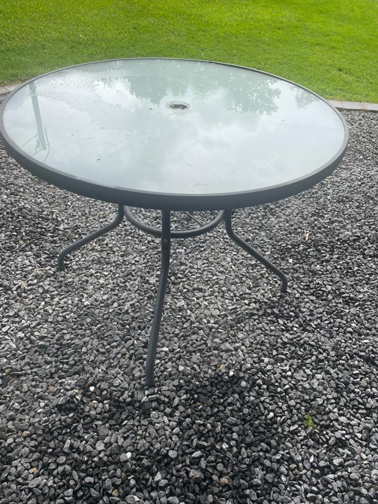 Table en verre, Jardin & Terrasse, Enlèvement, Utilisé, Rond, Métal