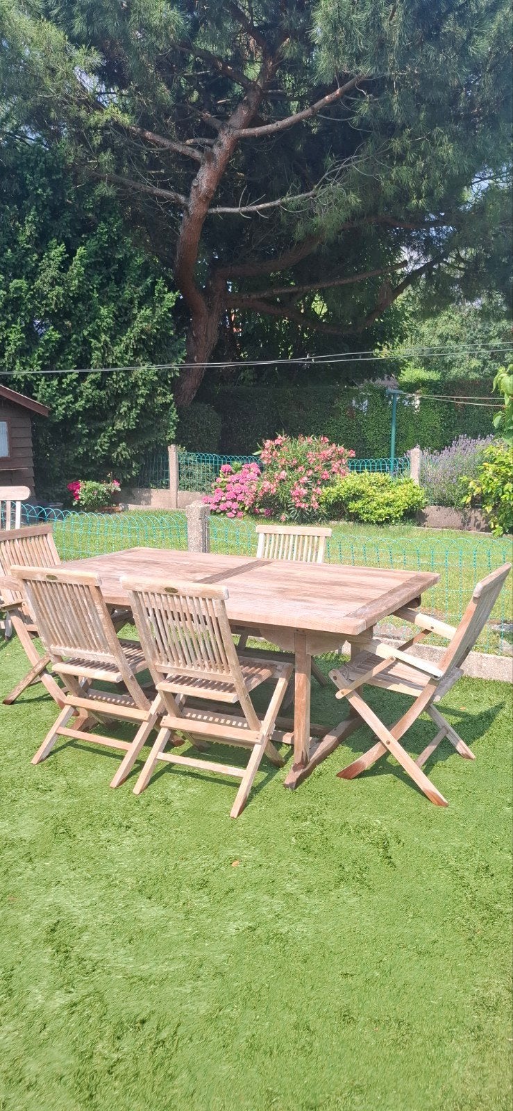 TEAK TUINSET, TAFEL UITSCHUIFBAAR, 5 STOELEN, Tuin en Terras, Ophalen of Verzenden, Hout, Tuinset