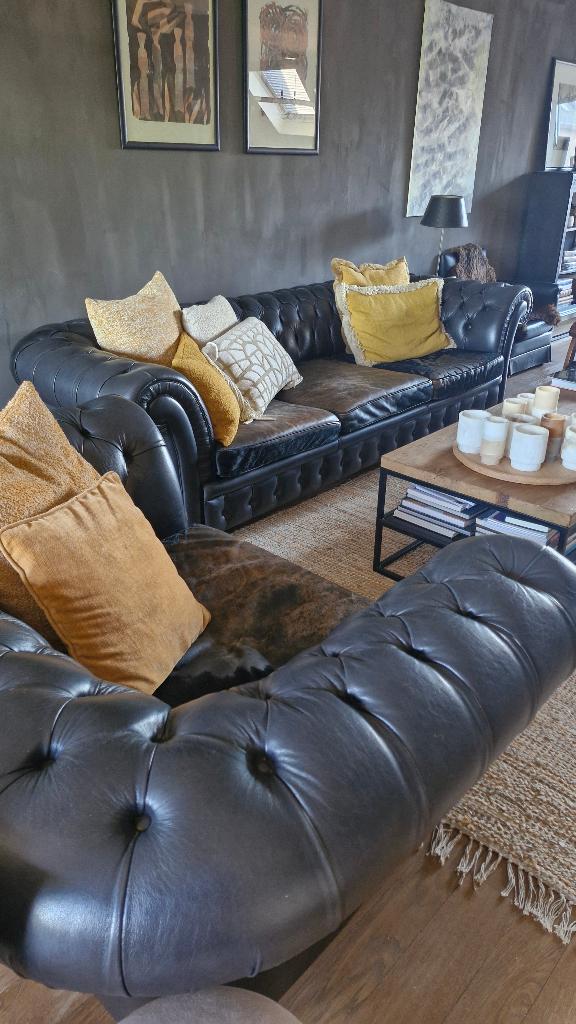 Chesterfield zetels, Huis en Inrichting, Ophalen, Gebruikt, Driepersoons, Leer