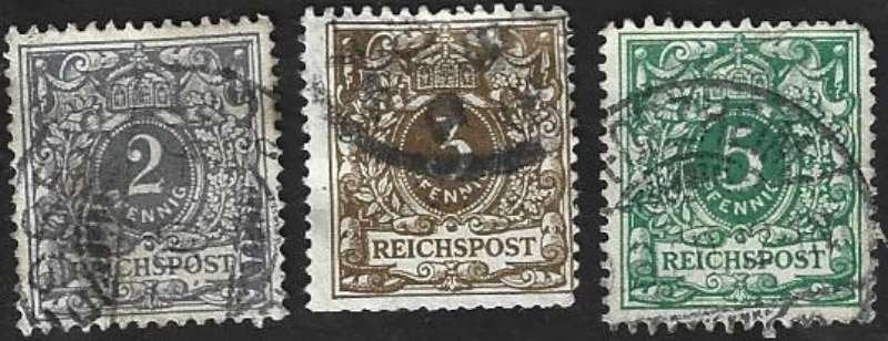 3 Postzegel Duitse Rijk 1889 Cijfer met kroon/adelaar ovaal, Ophalen of Verzenden, Duitse Keizerrijk, Gestempeld