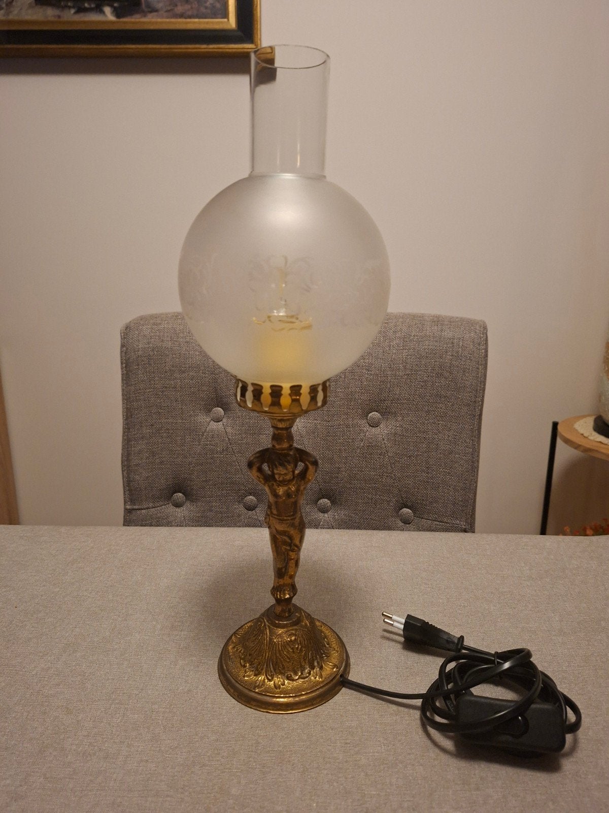 Vintage, antieke tafellamp met putti figuur, Maison & Meubles, Enlèvement, Vintage