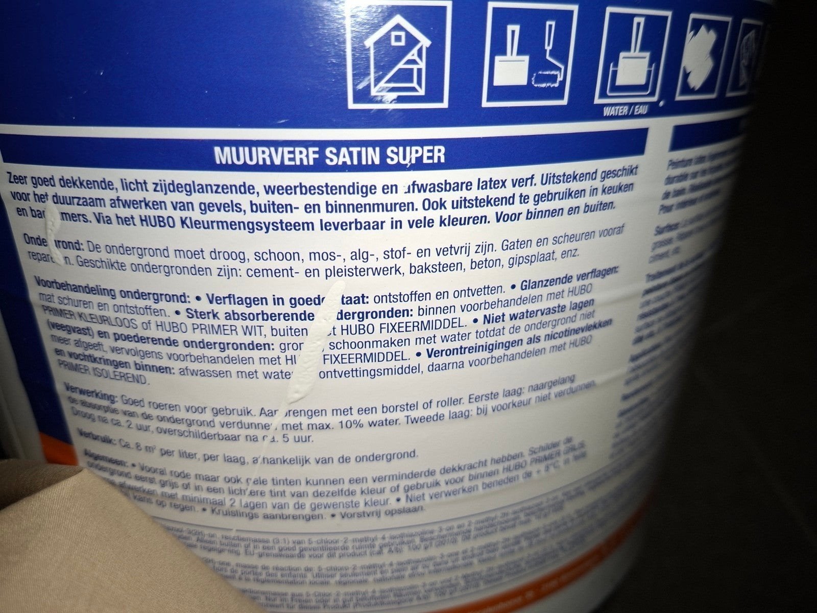 10 liter verf van hubo.Kleur is ral 9010, Ophalen, Nieuw