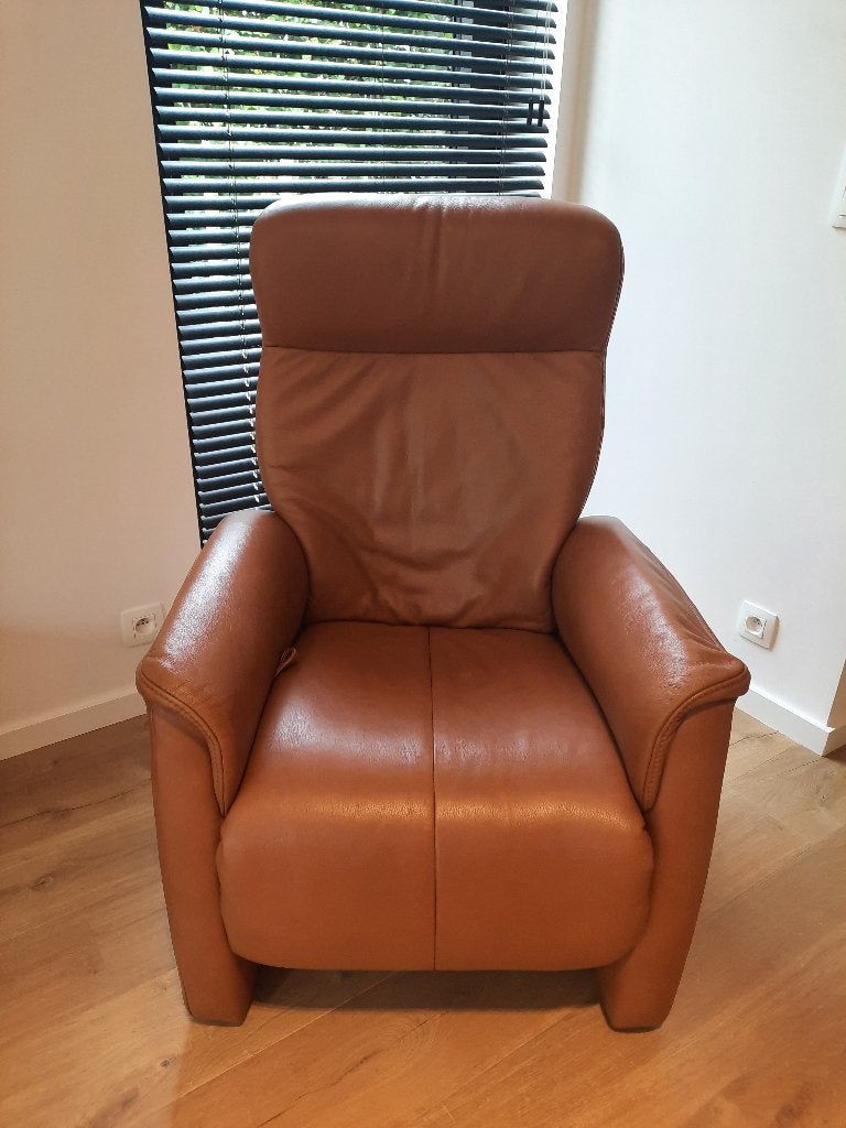 Relax ligzetel Himolla cognac - zeer goede staat, Huis en Inrichting, Fauteuils, Ophalen, Gebruikt, Leer