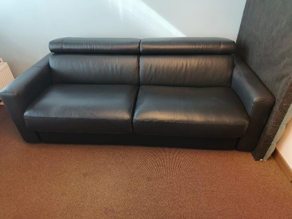Echt lederen zetelbed met matras van 160cm, Ophalen, 100 tot 125 cm, Driepersoons, Leer