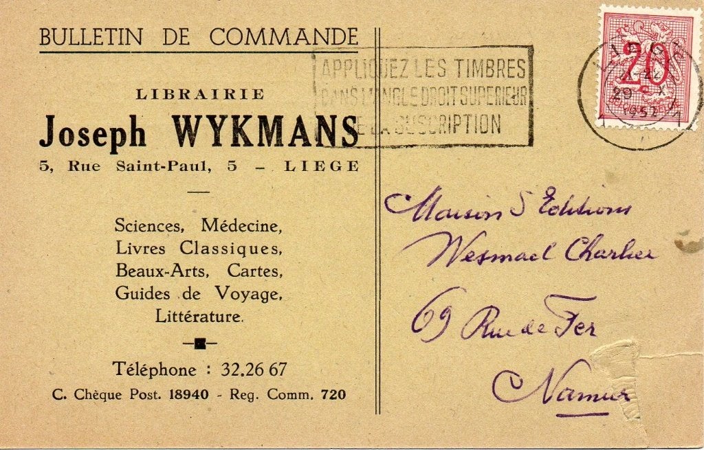 Liège - carte postale Joseph Wykmans 1952, Collections, Enlèvement ou Envoi