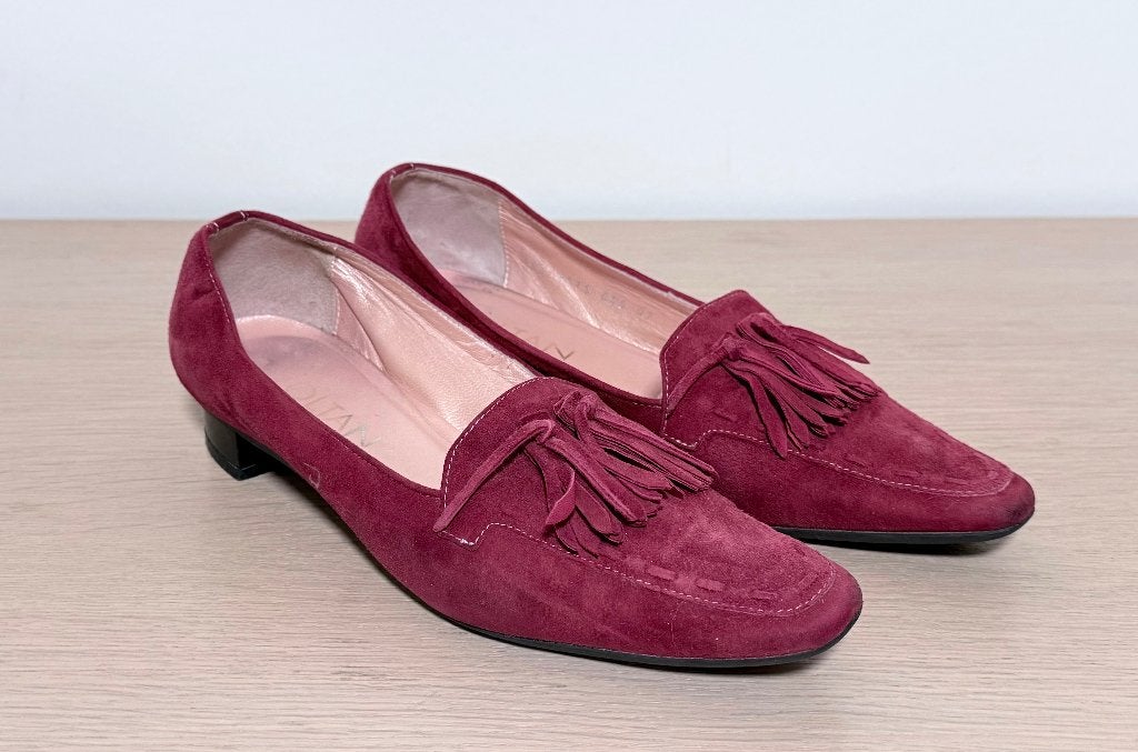 Voltan 1898 / Elegante Bordeauxrode Suède Tassel Loafers, Kleding | Dames, Instappers, Voltan, Ophalen of Verzenden, Gedragen