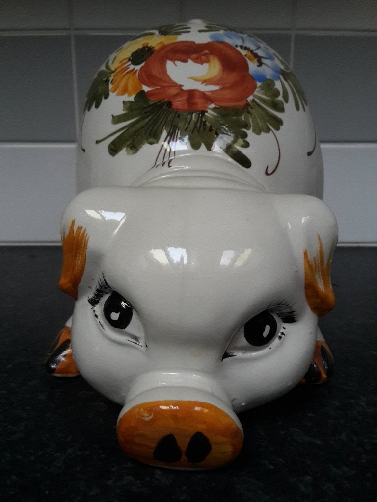 Groot vintage spaarvarken, 19 cm hoog, in prima staat, Ophalen of Verzenden, Zo goed als nieuw, Steen, Aardewerk of Keramiek, Dier