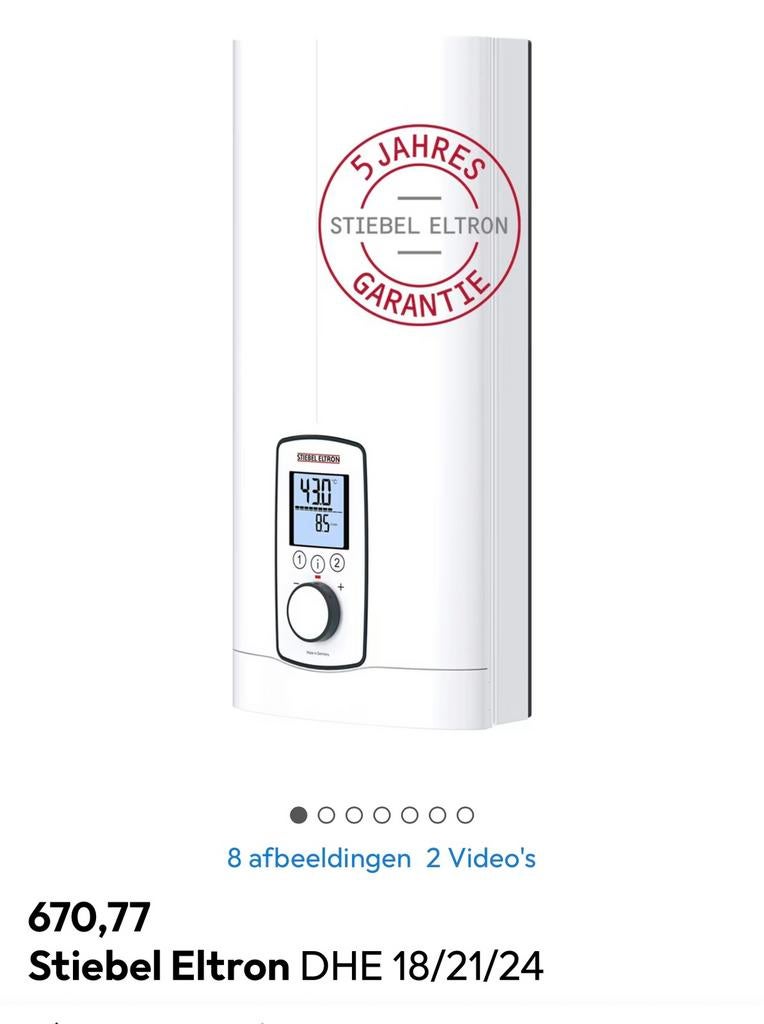 Doorstromer Stiebel Eltron DHE 18-21-24 kw NIEUW!, Ophalen of Verzenden, Nieuw