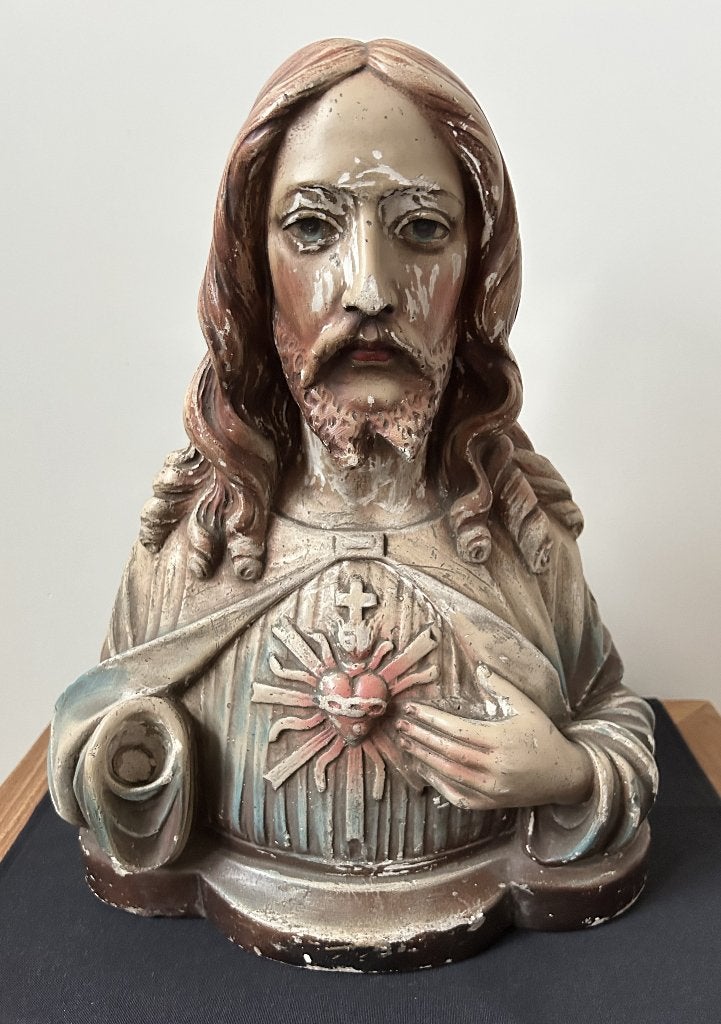 Très vieux buste de Sacré-Cœur, 40 cm, en plâtre, Enlèvement ou Envoi