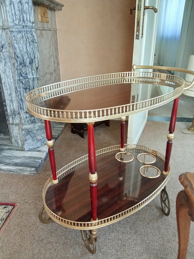 Vintage serveer/bar trolley, Ophalen, Gebruikt, Metaal of Aluminium, 75 cm of meer
