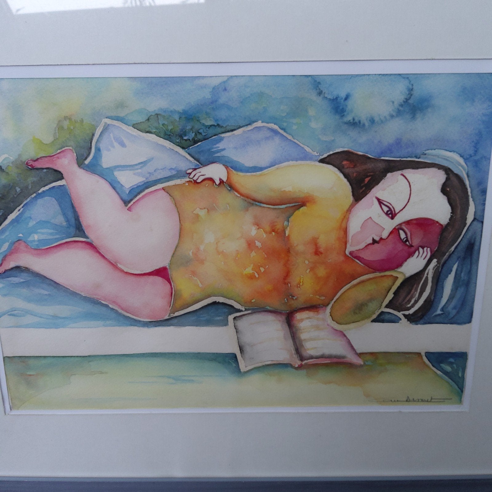 Origineel aquarel. Ingelijst 55x44 cm, Antiquités & Art, Enlèvement, Passe-partout, Aquarelle