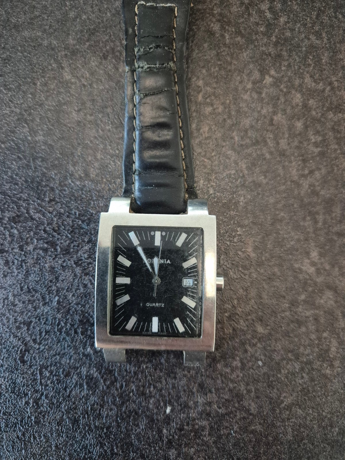 Montre à quartz Rodania fabriquée en Suisse - Rectangulaire, Montre-bracelet, Autres marques, Cuir, Acier