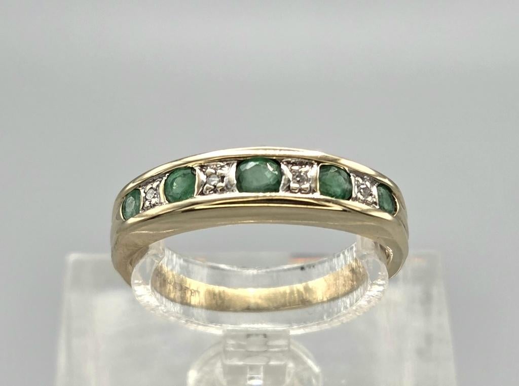 Bague vintage en or émeraude et diamant. 2026/123, Bijoux, Sacs & Beauté, Bagues, Enlèvement ou Envoi, Comme neuf, Or, Vert