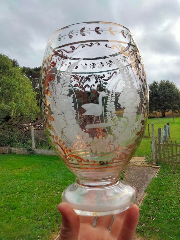 brocante vaas glas geslepen Boheems Bohemia, Antiek en Kunst, Ophalen