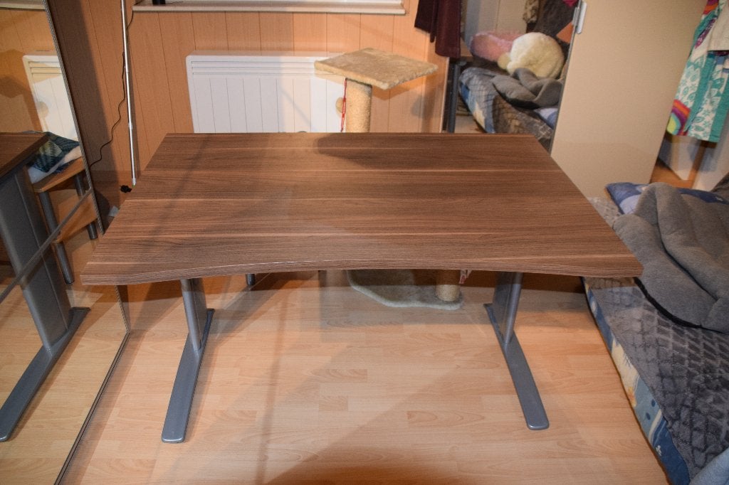 Bureau en bois brun avec pieds métalliques, Bureau d'ordinateur, 120 cm, Classique, Enlèvement