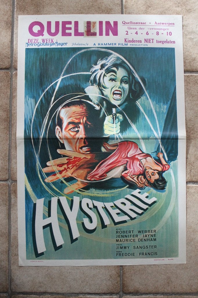 filmaffiche Hysteria 1965 Hammer film filmposter, Rechthoekig Staand, Ophalen of Verzenden, Zo goed als nieuw, A1 t/m A3