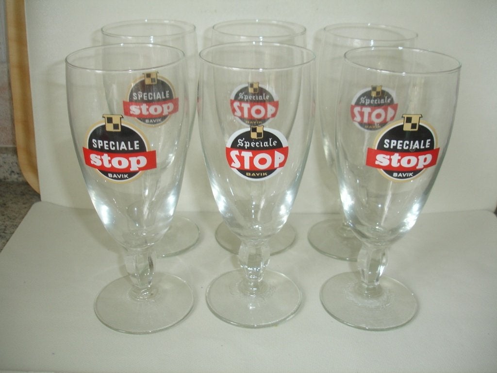 Speciale Stop, biergla, brij. De Brabandere, 2 soorten, Verzamelen, Ophalen of Verzenden, Zo goed als nieuw, Glas of Glazen, Overige merken