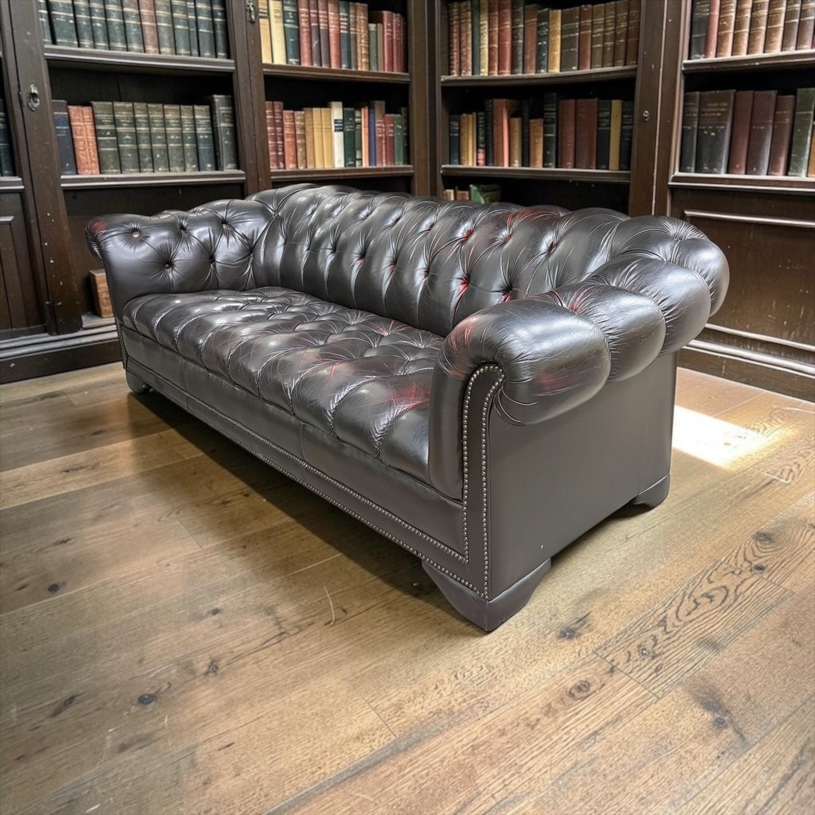 Vintage lederen chesterfield / zetel / canapé, Ophalen of Verzenden