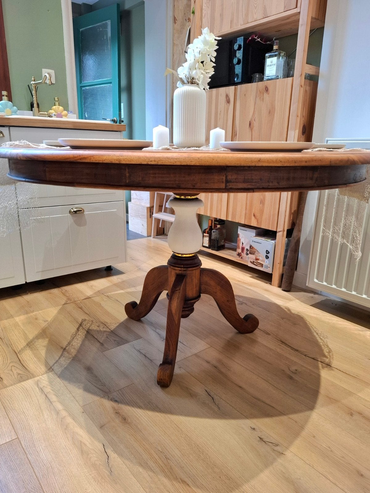 Table à manger rondel (teck massif) – Démontable, Enlèvement, Teck