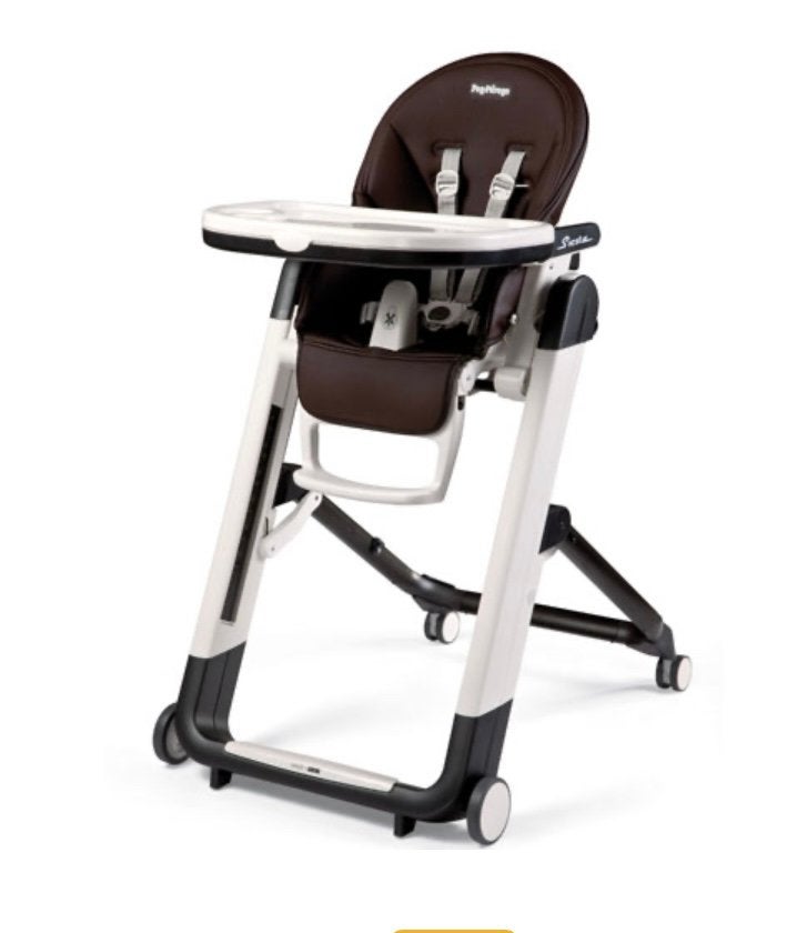 Peg Perego siesta eetstoel follow me donkerbruine lederlook, Ophalen, Zo goed als nieuw