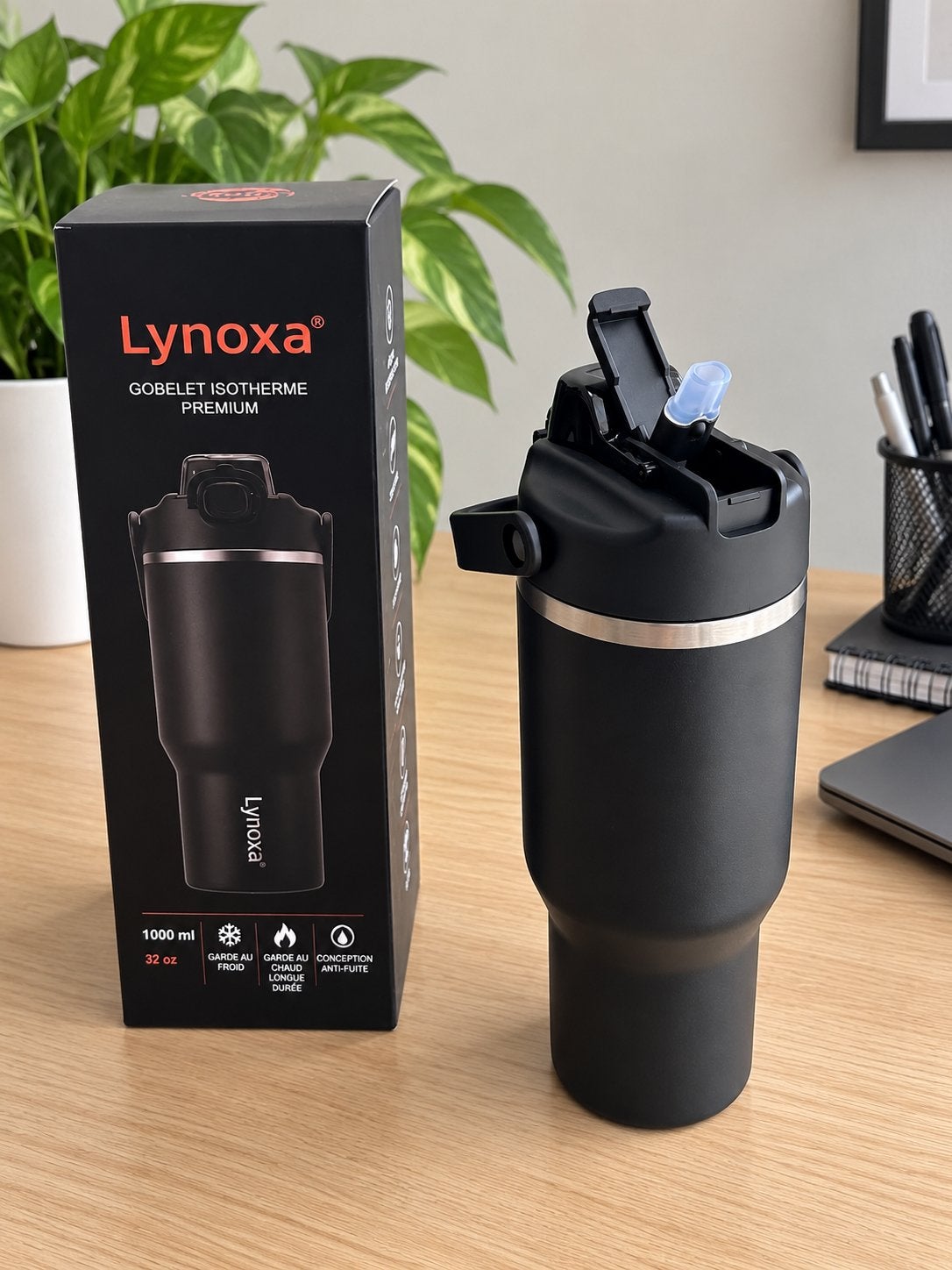 Lynoxa® Goblet isotherme 1L inox 304 noir avec poignée, Enlèvement ou Envoi, Neuf