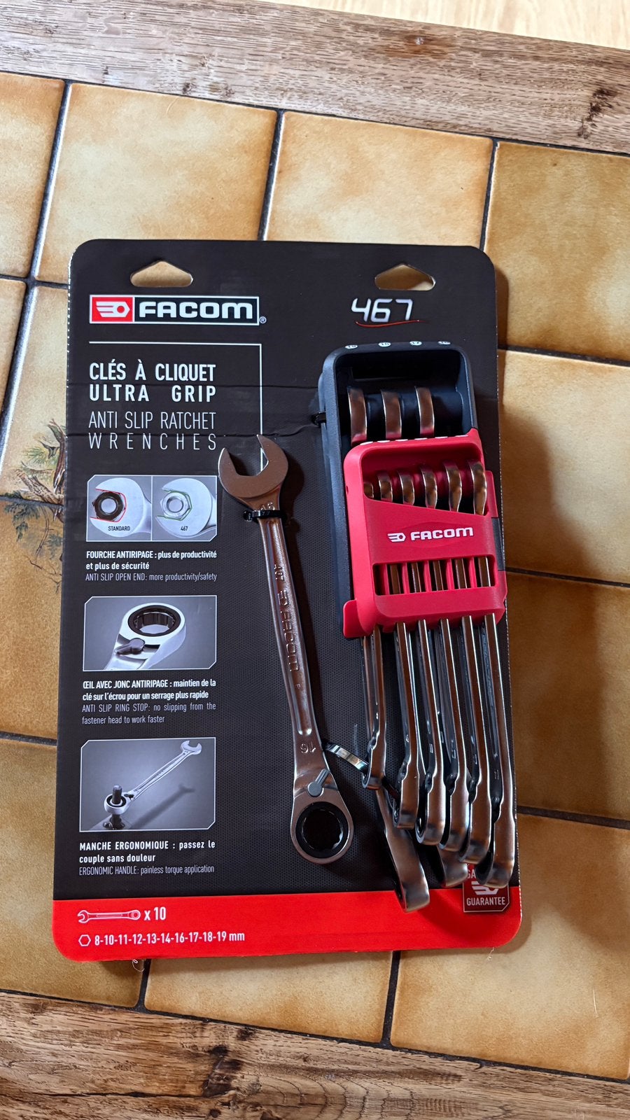 Facom 467BR.JP10PB 10-delige combinatiesleutelset met ratel, Doe-het-zelf en Bouw, Ophalen of Verzenden, Nieuw, Facom