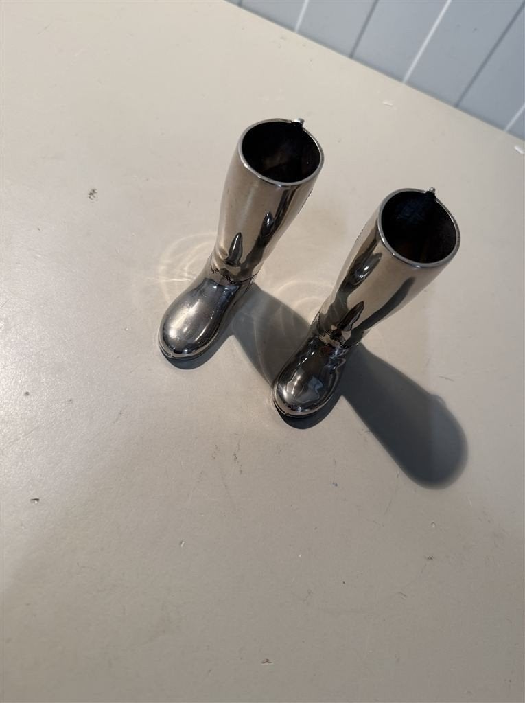 Paar verzilverde rijlaarsjiggers van 1 oz en 1,5 oz, gemaakt, Ophalen of Verzenden, Zo goed als nieuw